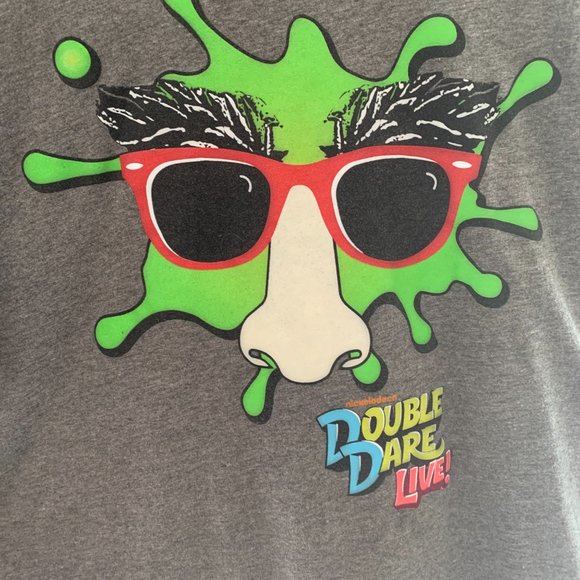 Nickelodeon Double Dare Live! Nose and Glasses Men's Gray Short Sleeve T-Shirt - Picture 6 of 7